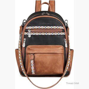 PU Leather Mini Backpack with 14 Pockets, RFID Protection, Water Resistant